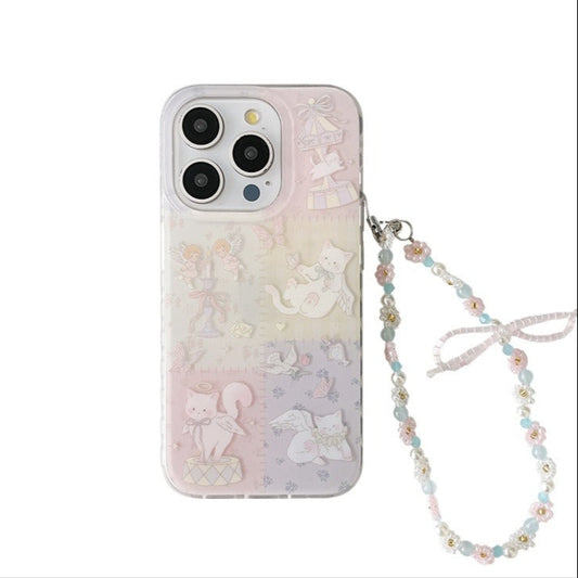 Floral Patchwork Angel Cat Chain Phone Case